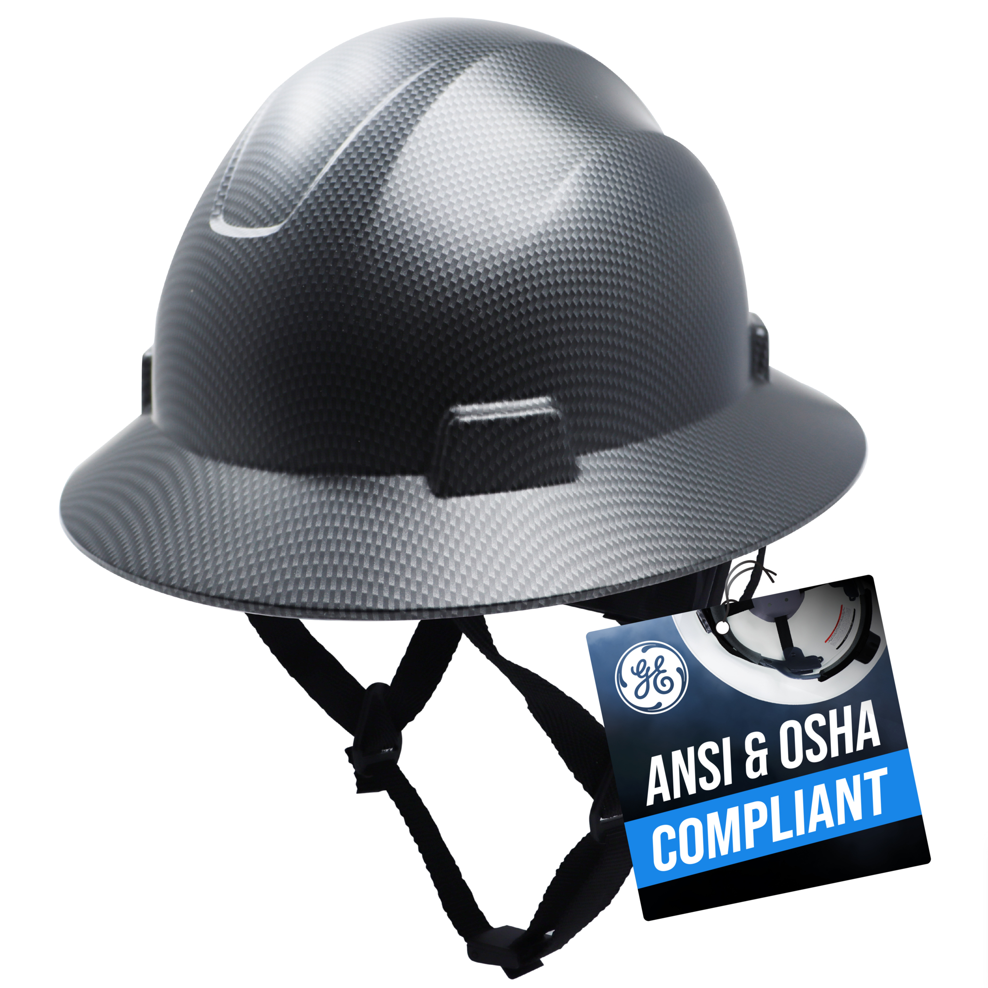 General Electric, Full Brim, NonVented, One Size, Carbon Fiber Black, Model# GH329CB